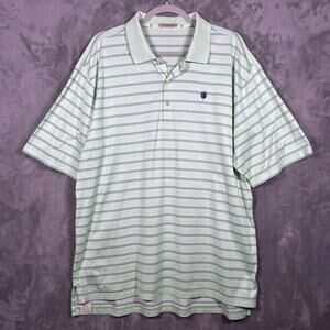Peter Millar Striped Polo Shirt XL Mint Green Embroidered Flower Golf Casual